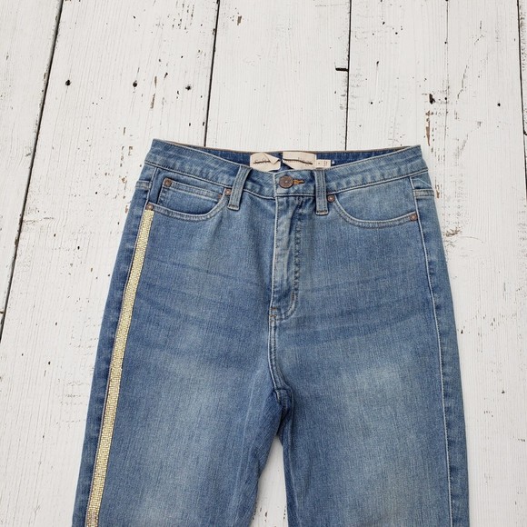 Soft Surroundings Women's Sz 4 High Rise Accent Stripe Sequins Jeans Pants NEW - Picture 2 of 3